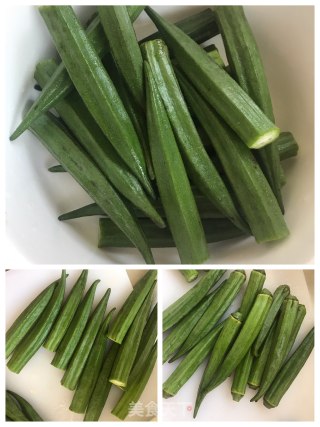芝麻酱拌秋葵的做法步骤：1