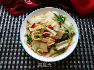 黄心菜炒人造肉的做法步骤：12