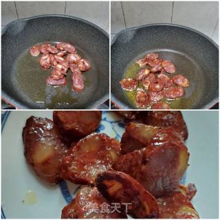大葱炒腊肠的做法步骤：3