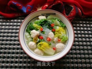 黄心菜粉丝鸡肉丸子汤的做法步骤：12
