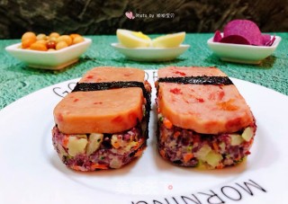 午餐肉时蔬双米堡#花样米饭#的做法步骤：14