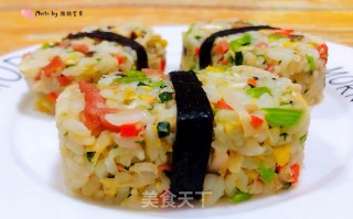 菌菇香肠茼蒿鸡蛋米堡#花样米饭#的做法步骤：10