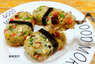 菌菇香肠茼蒿鸡蛋米堡#花样米饭#的做法步骤：12