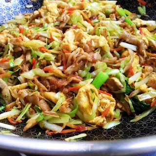 韭黄鸡蛋炒荞麦饼的做法步骤：12