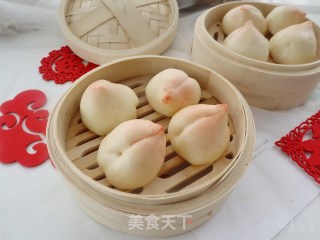 奶香寿桃包（红豆沙夹心）年夜饭甜点主食❗️的做法步骤：13