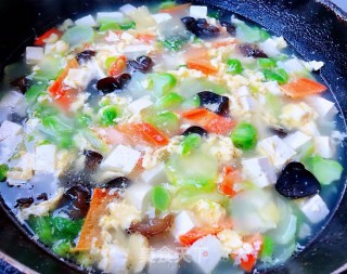 儿菜豆腐木耳蛋花汤的做法步骤：9