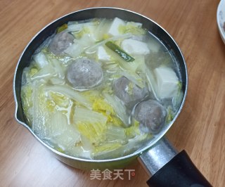 白菜丸子豆腐汤的做法步骤：5