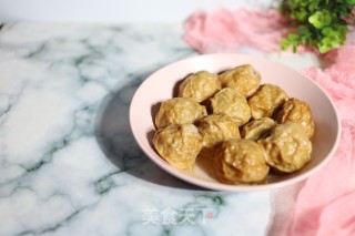马蹄香菇肉末酿油面筋的做法步骤：5