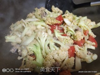 香菇肉末炒花菜的做法步骤：6