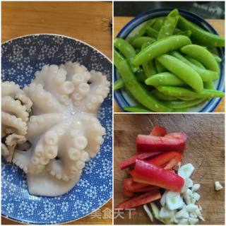 甜豆炒八爪鱼的做法步骤：1