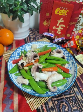 甜豆炒八爪鱼的做法步骤：10