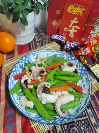 甜豆炒八爪鱼的做法步骤：12