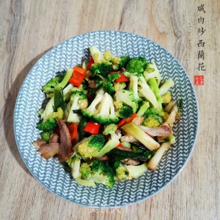 咸肉炒西兰花的做法步骤：6