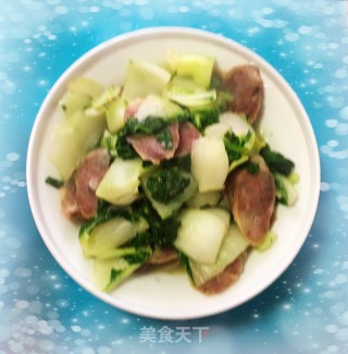 青菜炒香肠的做法步骤：6