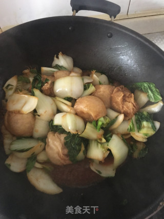 油面筋塞肉烧青菜的做法步骤：6