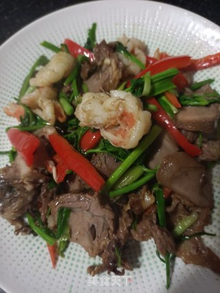 鲜虾炒羊舌的做法步骤：8