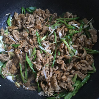 青椒葱丝炒羊肉的做法步骤：8