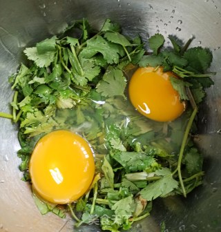 香菜摊鹅蛋的做法步骤：2