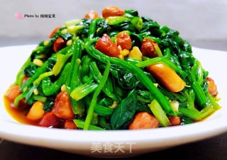 蒜蓉菠菜拌花生米#酸甜开胃菜#的做法步骤：10