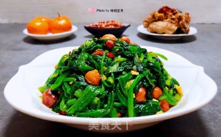 蒜蓉菠菜拌花生米#酸甜开胃菜#的做法步骤：12