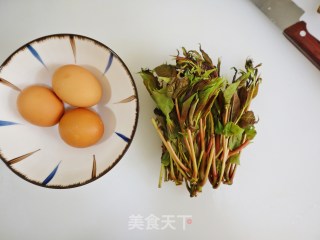春季一口鲜～香椿炒鸡蛋的做法步骤：1