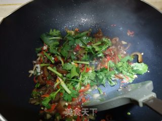 红辣椒香菜炒卤猪皮的做法步骤：10