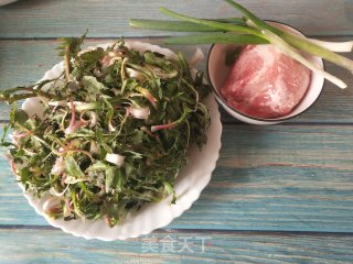 玉米饺子粉蒲公英肉馅煮饺的做法步骤：1