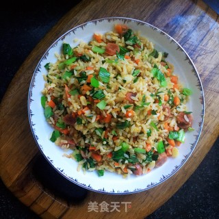 青菜香肠炒饭的做法步骤：11