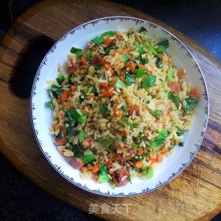青菜香肠炒饭的做法步骤：12
