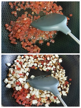 香菇马蹄腊肠馅艾角的做法步骤：4