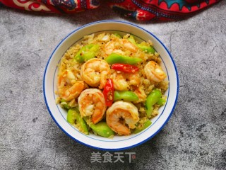 黄瓜虾仁炒藜麦饭的做法步骤：16