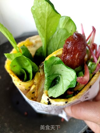 烤肠萝卜苗手抓饼的做法步骤：16