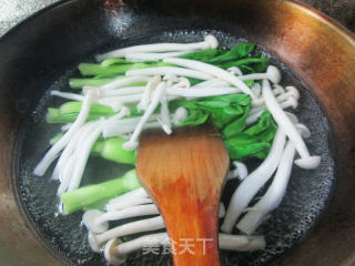 海鲜菇菜芯炒鸭蛋的做法步骤：2