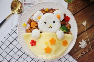 儿童版小熊萌宠香菇鸡丁盖饭的做法步骤：1
