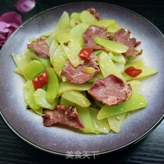 腊猪舌炒莴笋的做法步骤：14