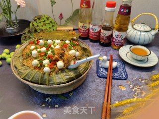 李子柒同款夏日美食～荷香糯米排骨饭的做法步骤：7
