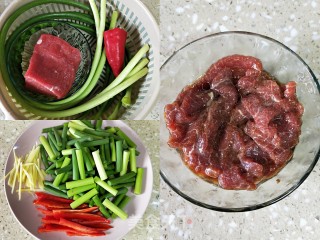 牛肉炒蒜苔的做法步骤：1