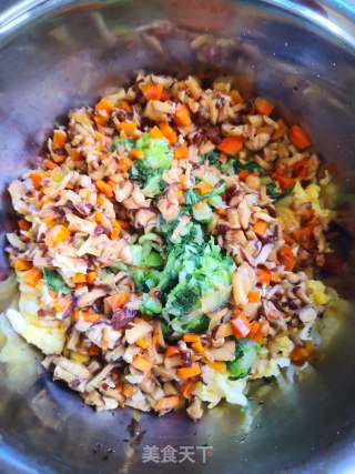 油菜香菇鸡蛋馅儿蒸饺。的做法步骤：13