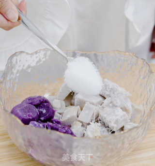 爸爸糖吐司的创意吃法|低脂紫薯芋泥爆浆蛋糕的做法步骤：4