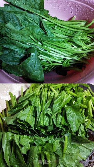 菠菜拌豆干的做法步骤：1