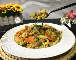 咖喱牛肉虾仁意大利面的做法步骤：15