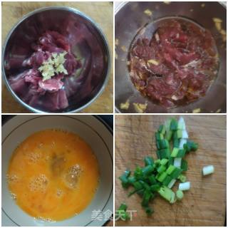 牛肉片炒蛋的做法步骤：1
