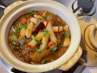 豆酱茄子年糕煲的做法步骤：8