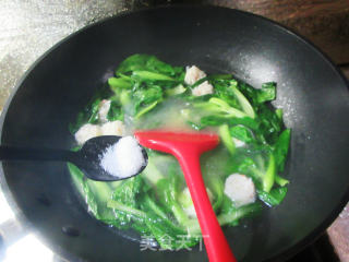 香肠虾味球菜芯煮粉丝的做法步骤：8