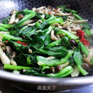 青菜炒小蘑菇的做法步骤：9