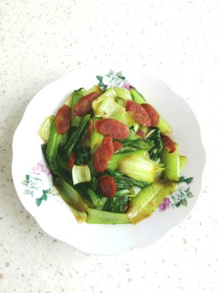 香肠炒油菜的做法步骤：7