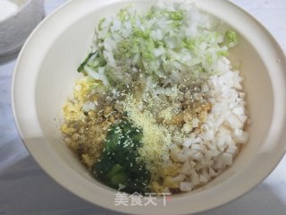 杏鲍菇鸡蛋馅素水饺的做法步骤：3
