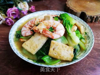红虾青菜烧豆腐的做法步骤：8