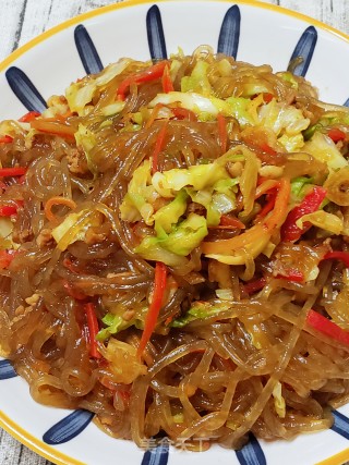 家常美味包菜肉末炒粉条的做法步骤：13
