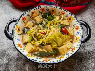 小海带豆芽豆腐炖粉条的做法步骤：16